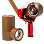 Packatape Packing Tape Gun with 6 Rolls of Extra Strong Brown Tape - Heavy Duty Packaging Tape with Premium Dispenser for Moving, Shipping and Storage