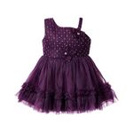 little PANDA Baby Girl's Dress Knee Length Single-Shoulder Party Net Dress (0-9 Months, Purple)