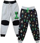 Minecraft Mobs Creeper Steve Alex 2 Pack Fleece Jogger Pants Little Kid to Big Kid, Grey / Black, 4