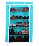 FLIPZON Iron Pipes, Plastic, Non-Wooven Multipurpose 5 Shelves Shoe Rack With Zip Door Cover & Side Pockets, Multiuse Storage Rack For Footwear, Toys, Clothes With Dustproof Cover (5 Shelves, Green)