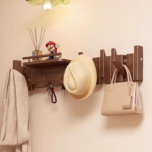 Tlongxia Innovate Moon Walnut-10 Hooks Wall Mounted Coat RackHooks Piano Key Hangers Natural Solid Wood Hanger Non-Woven Fabric Clothes Hangers for Closet, Kitchen, Bedroom, Bathroom, Entryway