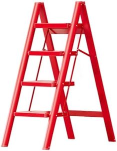 BAOYOUNI Escalera de 4 escalones, ligera, plegable, resistente, capacidad de 330 libras con pedal ancho antideslizante para el hogar, oficina, garaje, jardín, pintura, color rojo
