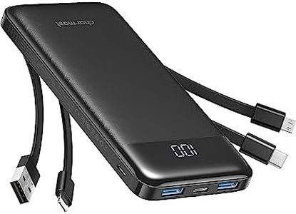 Charmast 10000mAh Power Bank Built in 4 Cables, Slim USB C Portable Charger, LED Display External Battery Pack with 6 Output and 3 Input, Compatible with iPhone, Samsung, Tablets and More