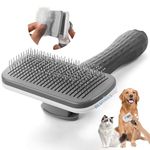 Blutails Slicker Premium Brush for Pets (LARGE) | Self Cleaning Brush For Grooming Dogs and Cats | Suitable for Any Fur Babies (Rectangle Shape) (Grey).