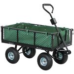 Outsunny Garden Trolley Cart, Heavy Duty Festival Trolley with Removable Liner, Quick-Release Sides, 10" Pneumatic Wheels, 180° Rotating Handle, 300kg Capacity, Green