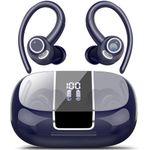 Csasan Wireless Earbuds, Bluetooth 5.3 Headphones with ENC Noise Canceling Mic, 3D Stereo Wireless Earphones, 48H LED Display Ear buds with Earhooks, IPX7 Waterproof for Sport/Running/Gym/Dark blue