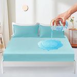 Waterproof Mattress Protector Single 90x190cm Mattress Covers, 30cm Deep Pocket Fitted Sheet, Mattress Protector with Elastic Rubber Band double Mattress Cover-Cyan