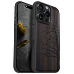 Carveit Magnetic Wood Case for iPhone 16 Pro Case [Solid Wood & Black Soft TPU] Shockproof Protective Cover Unique Wooden Case Compatible with magsafe (Eternal Tree -Blackwood)