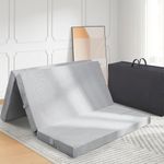 Folding Mattress Queen, 4 Inch Portable Mattress Topper for Traver, Camping, Four-fold Mattress Guest Bed with Washable Cover, Storage Bag, Portable Sofa Bed for Guests, Gray, 80" x 60" x 4"