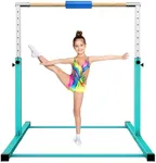 Tepemccu Gymnastics Bar, 3.1' to 5.1' Height Adjustable Horizontal Bar, Gymnastics Kip Training Bar for Kids Ages 3-15 (Teal)