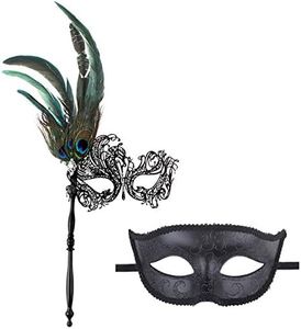IETANG Couple Mask Half Venetian Masquerade Ball Mask Party Costume Accessory (feather-1)
