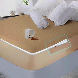 Trance Home Linen 100% Cotton Waterproof Mattress Protector with Zippered Chain | Dust Mite Proof, Bed Bug Protection Bed Cover (72 X 72 inch, Brown)
