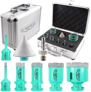 LEKOMESH Diamond Core Drill Bits Set 8pcs Tile Hole Saw Kit for Porcelain Tile Ceramic Marble Brick Concrete with 5/8-11 Thread(6/6/20/25/35/50mm+50mm Beveling Chamfer Bit+Triangle Shank Adapter)