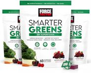 FORCE FACTOR Smarter Greens Superfood Chews, 3-Pack, Greens and Superfoods with Probiotics, Antioxidants, and Fiber, Greens Supplement to Support Digestion, Nitric Oxide, and Energy, 180 Chews