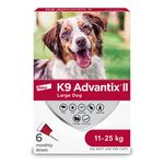 K9 Advantix II Flea and Tick Treatment for Large Dogs weighing 11 kg to 25 kg (24 lbs. to 55 lbs.)-6 doses