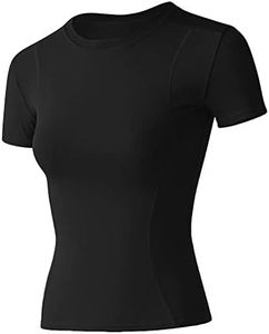 Loovoo Women Workout Shirts 1/2/3 Pack Athletic Compression Tee Dry Fit Yoga Gym Basic Tops, C1_one Piece_black_short Sleeve, Small