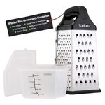 Lantana Cheese Grater with Container – 6 Essential Kitchen Functions for Coarse, Medium, Fine, Micro-Grating/Zesting/Slicing. Hand held, Includes Fitted Measuring Tub with Lid