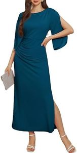 GRACE KARIN Women Elegant Formal Wedding Guest Dress Side Slit Ruched Bodycon Cocktail Party Maxi Long Dresses, Peacock Blue, X-Large