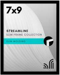 Americanflat 7x9 Picture Frame with Shatter-Resistant Glass - Streamline Collection - Thin Border Photo Frame for Wall and Tabletop Display - Hanging Hardware and Easel Back Included - Black