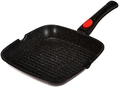 Kamberg - Poêle Grill 24 x 24 cm - Manche Amovible - Fonte d'Aluminium - Revêtement Type Pierre - Tous Feux dont Induction - Sans PFOA - 0008028, Noir