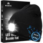 MISERWE LED Beanie with Light, Unisex Rechargeable Flashlight Beanie Hat with Wireless Headphones, Unique Christmas Birthday Gifts for Men Women Black
