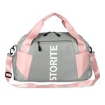 Storite Nylon 47 Cm Imported Travel Duffle Bag, Sports Shoulder Bag for Women with Wet Pocket & Shoe Compartment Weekender Overnight Luggage Bag (Light Grey with Pink, 54 x 20 x 28 Cm)