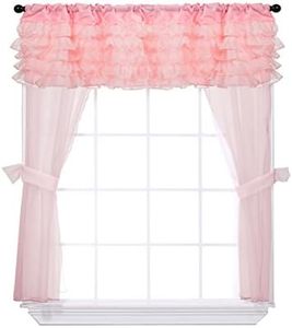 Baby Doll Bedding Layered 5 Piece Window Valance and Curtain Set, Pink