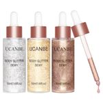 UCANBE Hydrating Body Shimmer Face Glitter Highlighter Makeup Liquid Glow Lotion for Women Holographic Luminizer for Hair for Valentine's Day Gifts (3Pcs SET, 3Pcs)