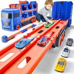 Kiddiworld Race Track Truck Toys for 2-4 Year Old Boys Birthday Gifts: 65 Inch Folded Transport Carrier Trucks for Kids Age 3-5, Racing Cars Christmas Toy Gifts for Toddlers