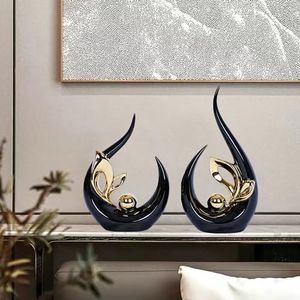 JKUDTQL 2 PCS Black and Gold Mid Century Modern Home Decor Centerpiece for Living Room, Dining Table, Kitchen, Bedroom, Shelf, Desktop, Bookshelf, and Office