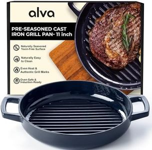 Alva Nori Ceramic Coated Cast Iron Grill Pan Non Toxic Indoor Grill Griddle 11" PFAS, PFOA & PFTE Free, Griddle for Cooking Pan Set, Induction Safe, Add to Your Pots and Pans Set Cookware