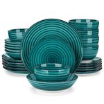 vancasso Bonbon Dinner Set, 24-Pieces Dinner Sets for 6 People, Double-Sided Handpainted Swirls Plates and Bowls Set, Include Dinner Plates, Dessert Plates, Pasta Bowls and Cereal Bowl, Green