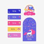 Zooboo Name Stickers Personalized with Kids Name, Waterproof Labels for School Kids, Used on Water Bottles, Snack Boxes, etc. Best Birthday Return Gift for Kids (Magical Unicorn, Pack of 40)