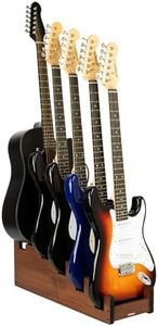 STRICH Wooden Guitar Stand for Multiple Guitars, 5-Holder, Front Display Space-Saving Floor Guitar Rack for Home, Studio, Stage, Walnut Color, L-4E1AW (For 4 Electric+1 Acoustic)