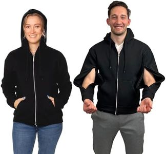 Inspired Comforts Unisex Dialysis Hoodie Sweatshirt with Two Way Zips for Arm Port Access | Full Sleeve |Warm Fleece| S, Black