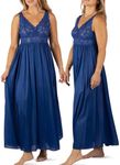 Shadowline Women’s Long Lace Bodice Nightgown  | 53” Length Sleeveless Gown, Navy, Medium