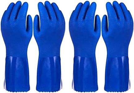 Juvale 2 Pairs Heavy Duty Rubber Cleaning Gloves for Kitchen, Household, Dishwashing, Reusable and Cotton Lined (Medium Size, Blue)