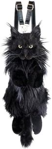 Chongker Cat Shaped Backpack - Handcrafted Stuffed Animals Bag, Black Cat Plush Bag with Adjustable Shoulder, Crossbody, and Backpack Straps, Maine Coon