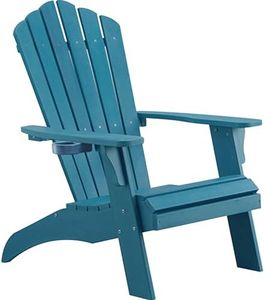 Psilvam Adirondack Chair, Oversized Poly Lumber Fire Pit Chair with Cup Holder, 350Lbs Support Patio Chairs for Garden, Weather Resistant Outdoors Seating, Relaxing Gift for Father & Mother (1,Blue)