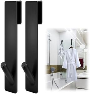 Bamada Extended Shower Door Hooks for Glass Door (7-Inch Length), Over Door Hooks for Bathroom Frameless Glass Shower Door, Stainless Steel Towel Hooks, Bathroom Robe & Towel Hooks 2-Pack (Black)