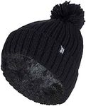 HEAT HOLDERS - Ladies Thick Chunky Ribbed Cuffed Thermal Insulated Winter Pom Pom Bobble Hat (One Size, Black (Arden))