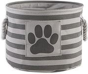 Bone Dry Pet Storage Collection Striped Paw Patch Bin, Small Round, Gray