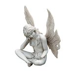 Design Toscano Gazing Secret Garden Fairy Statue, 25.5 cm, Polyresin, Antique Stone