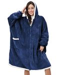 Oleda Blanket Hoodie Oversized Wearable Blanket for Women Men Adults Super Warm & Soft Hoodie Blanket with Pocket and Zipper Hooded Blankets Sweatshirt One Size Fits All (Blue)