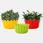 YUCCABE ITALIA SHERA Fence KTR 10 INCH Plastic Flower Pots for Home Decoration Pack of 3 Piece Planters for Balcony Indoor Outdoor Pots for Plants (Multicolor)