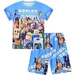 Big Boys 2-Pieces Outfit Set Summer Kids Short Sleeves Pull On T-Shirt And Shorts Pants Clothes Set 5-13 Years (Blue, 9-10 Years)