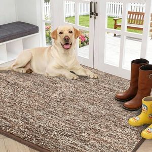 REFETONE Indoor Doormat, Front Door Mat 36"x59" Absorbent Rubber Backing Non Slip Door Mats, Washable Low-Profile Inside Floor Mat Door Rugs for Entryway, Resist Dirt Mud Mat for Dogs, Coffee/Brown