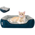 Miguel Washable Cat Beds for Indoor Cats with Removable Cushion/Pillow, Easy to Wash Small Dog Bed with Side, Large Rectangle Kitten Bed Cuddle Puppy Bed with Anti-Slip Bottom, Blue 51 CM