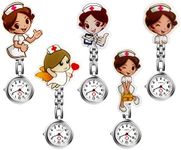 Lancardo Nurse Watch with Second Hand for Nurses and Women Cute Cartoon Clip-on Lapel Hanging-Pendant Doctor Clinic Staff Tunic Stethoscope Badge Quartz Fob Pocket Watch - 5 Pack