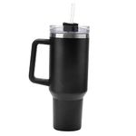 APOMOONS 40oz Stainless Steel Vacuum Insulated Cup, Travel Tumbler with Straw Lid and Handle, Stainless Steel Coffee Travel Insulated Cup Mug, Cup Mug Leak Proof Insulated Water Bottle (Black)